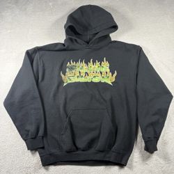 Billie Eilish Large Logo Graffiti Pullover Women’s Size M Black Flames #1383