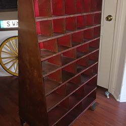 Antique Pigeonhole Cabinet Postal Sorter Ox Blood Red 1940s