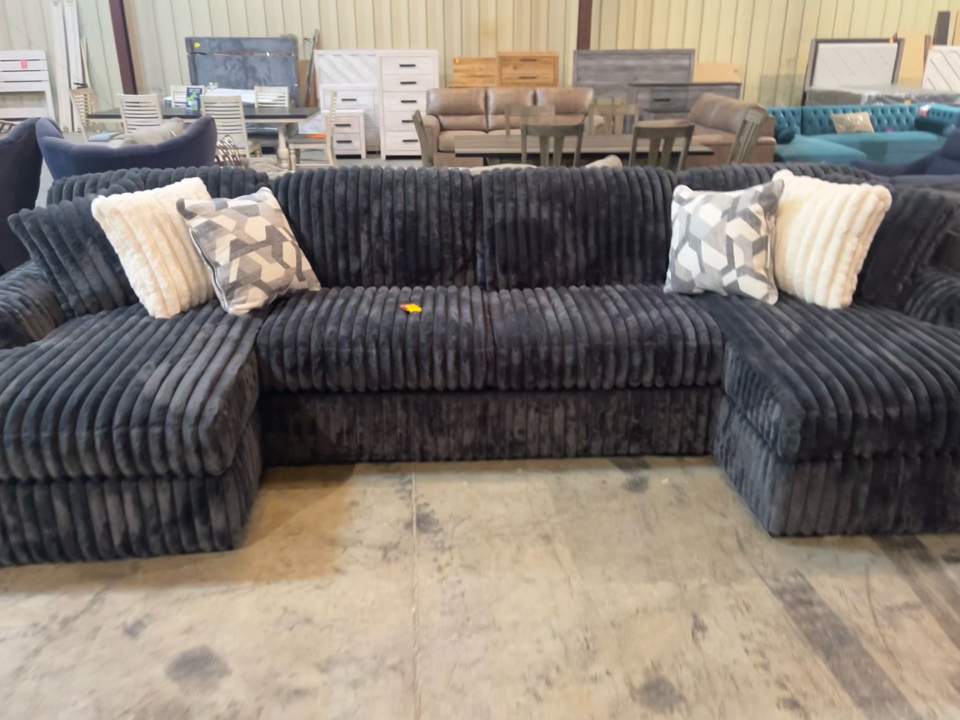 NEW Viral Charcoal Corduroy Cloud Couch Double Chaise Sectional | LUXE