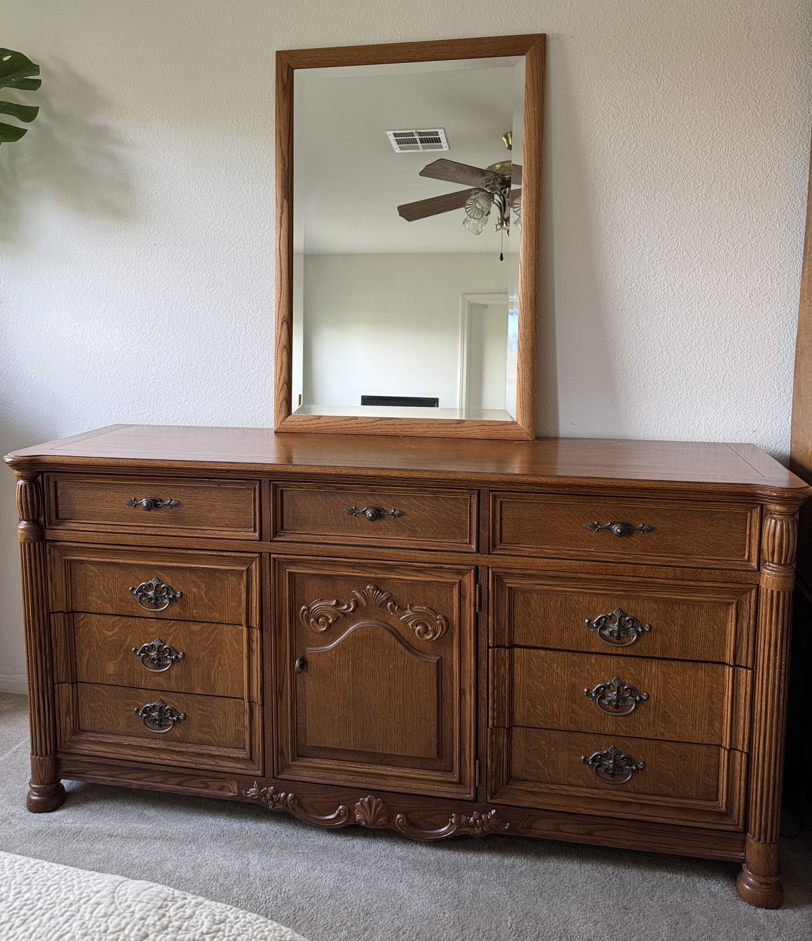 Oak Dresser And Mirror