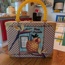 Hawaiian/Tiki Style Beaded Braciano Cigar Box Purse Featuring A Pina Colada Hand Bag, Clutch Tote Bag
