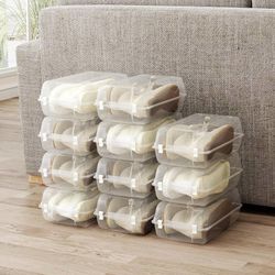 Shoe Organizer for Closet, 4 Pack Plastic Shoe Storage Boxes, Space Saving Stackable Shoe Storage Bins, Sneaker Storage Containers with Clear Lids for
