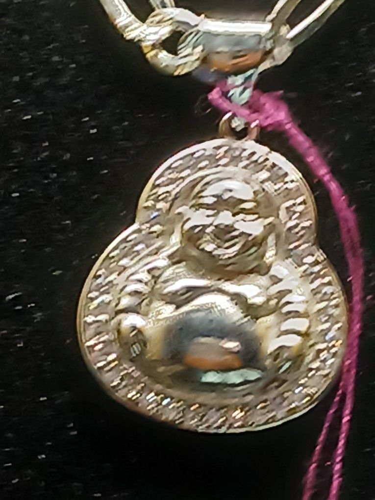 925 Silver Figaro Diamond Cut Chain With Buddha Pendant