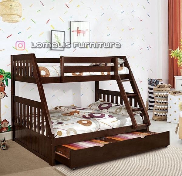 Twin/Full/Twin Expresso Bunk bed w. Orthopedic Mattresses Included