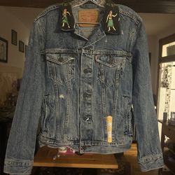 Levis Aloha Hawaiian Collar Type II Trucker Jean Denim Jacket Hula Girl Adult S