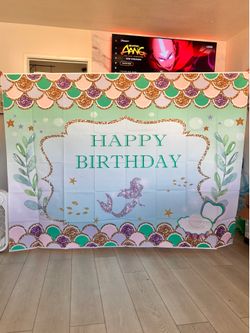Mermaid Happy Birthday Backdrop