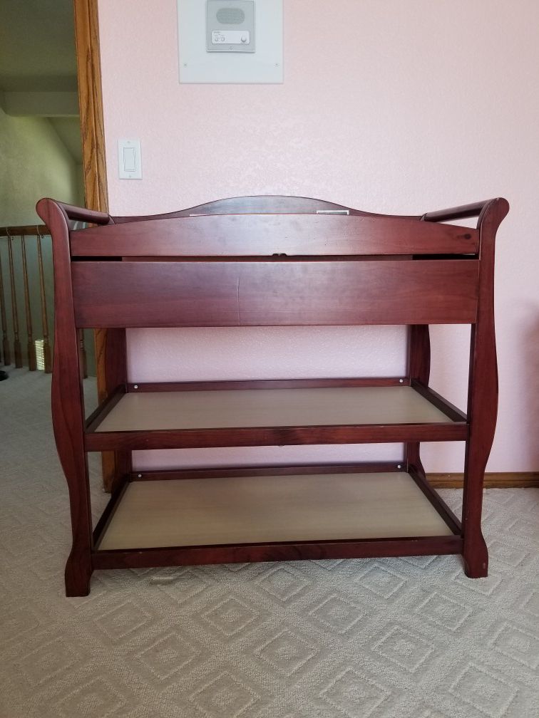 Diaper changing table, storage and shelves