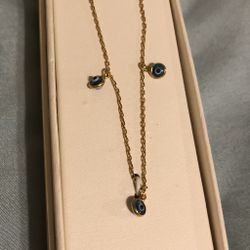 NEW GOLD PLATED STERLING SILVER EVIL EYE 🧿 NECKLACE & PURPLE STONE RING SIZE 8