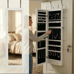 Mirrored, jewelry over the door cabinet with light and lock!