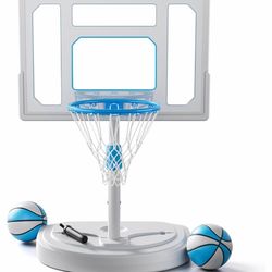 Stainless Steel Pool Basketball Hoop Poolside, Adjustable Swimming Pool Basketball Goal with 32 Inch Shatterproof Backboard, Poolside Water Basketball