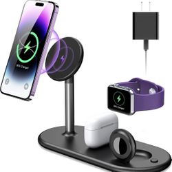 Brand New 3-in-1 Wireless Charging Station for Apple Devices - Fast Wireless Charger Stand Compatible with Magsafe Charger for iPhone 14/13/12 Series,