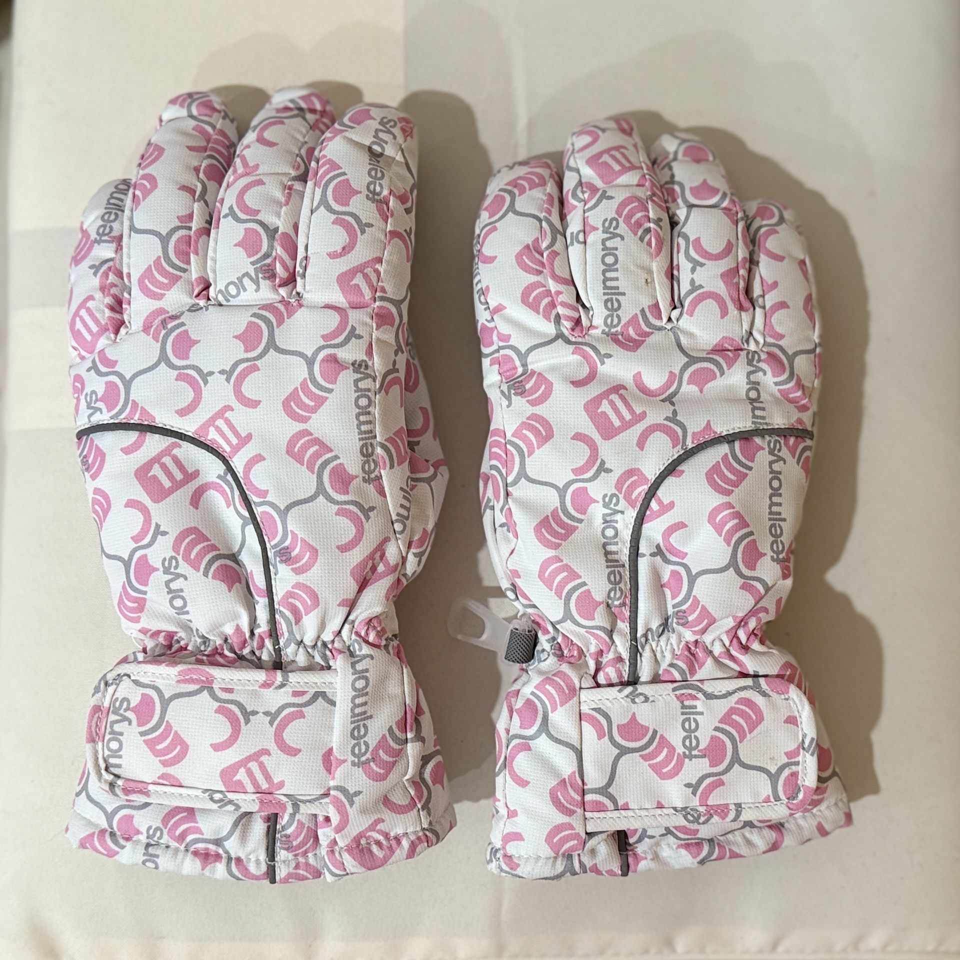 🧤 Feelmorys Women’s Snow Gloves – Size Small, Insulated & Water-Resistant (Pink/White)