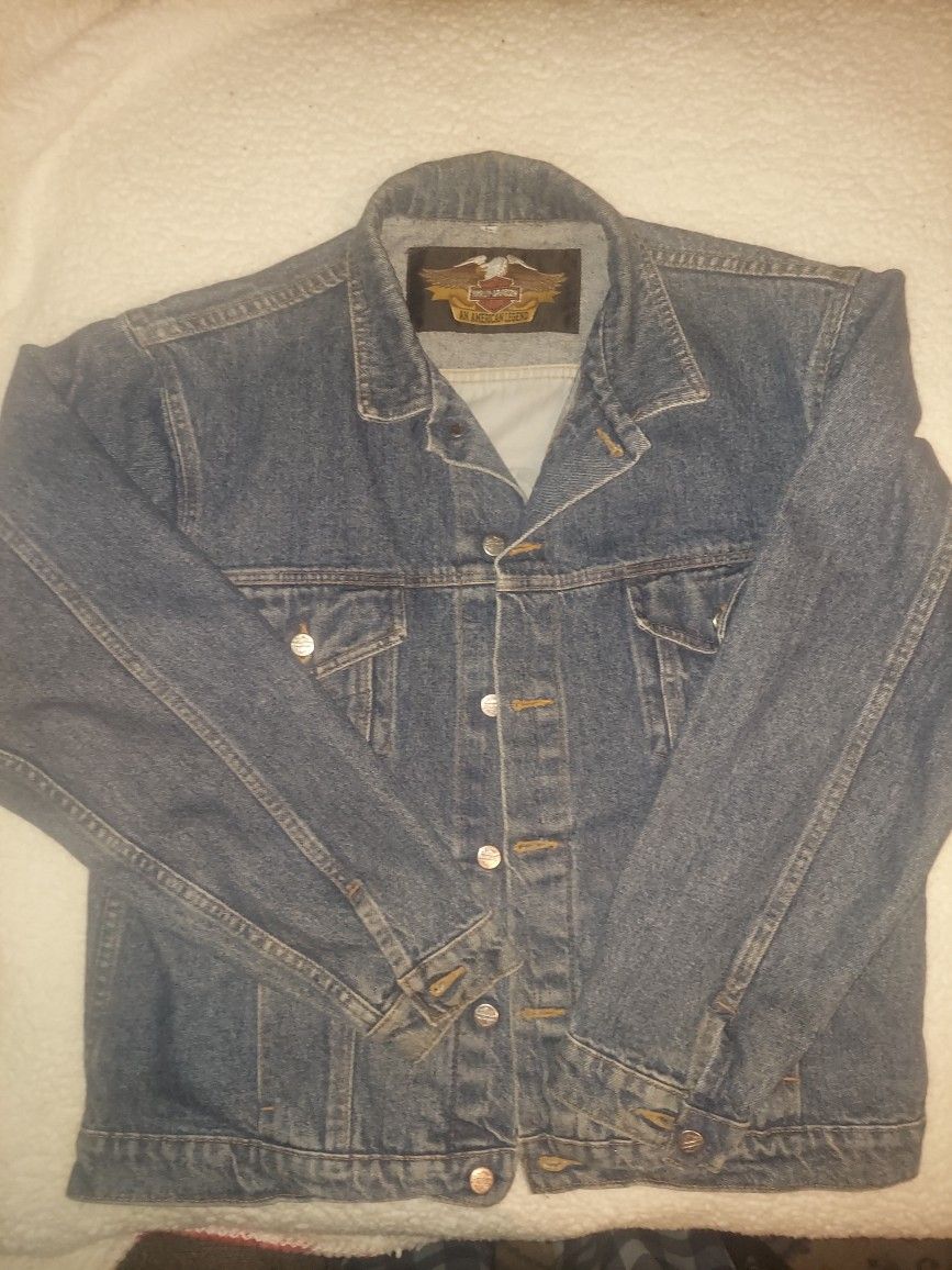 Harley Davidson Denim Jacket Size L Mens