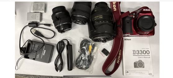 Nikon D3300 Digital SLR Camera w AF-S 28-300mm, 18-55mm, 55-200mm Lens + Extras