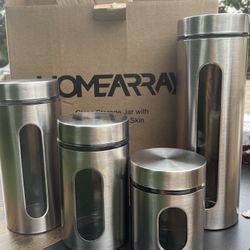 4 Piece Stainless /Glass Canister Storage Jars