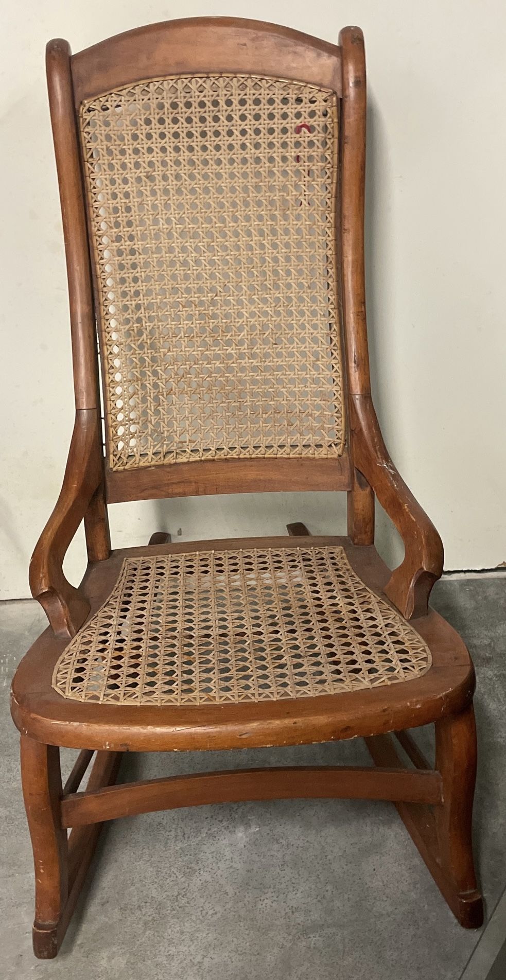 Antique Cane And Maple Rocking Chair