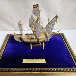 Christopher Columbus 1492 * Santa Maria * 1992 Silver with Gold Accents Model Ship