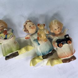 VTG Lot 3 German Goebel Hummel Porcelain Child Angels Toys Candle Holders 2.75”