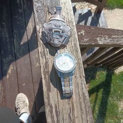 Rasta Pendant With Iced Out Watch 