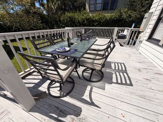 7-Piece Outdoor Patio Dining Set - Glass Top Table & 6 Cushioned Chairs
