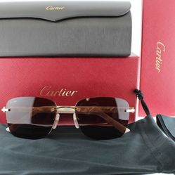CARTIER C DE SIGNATURE Sunglasses Brown Lenses Golden Finish Rectangular shape Mens Women’s Unisex Accessories 