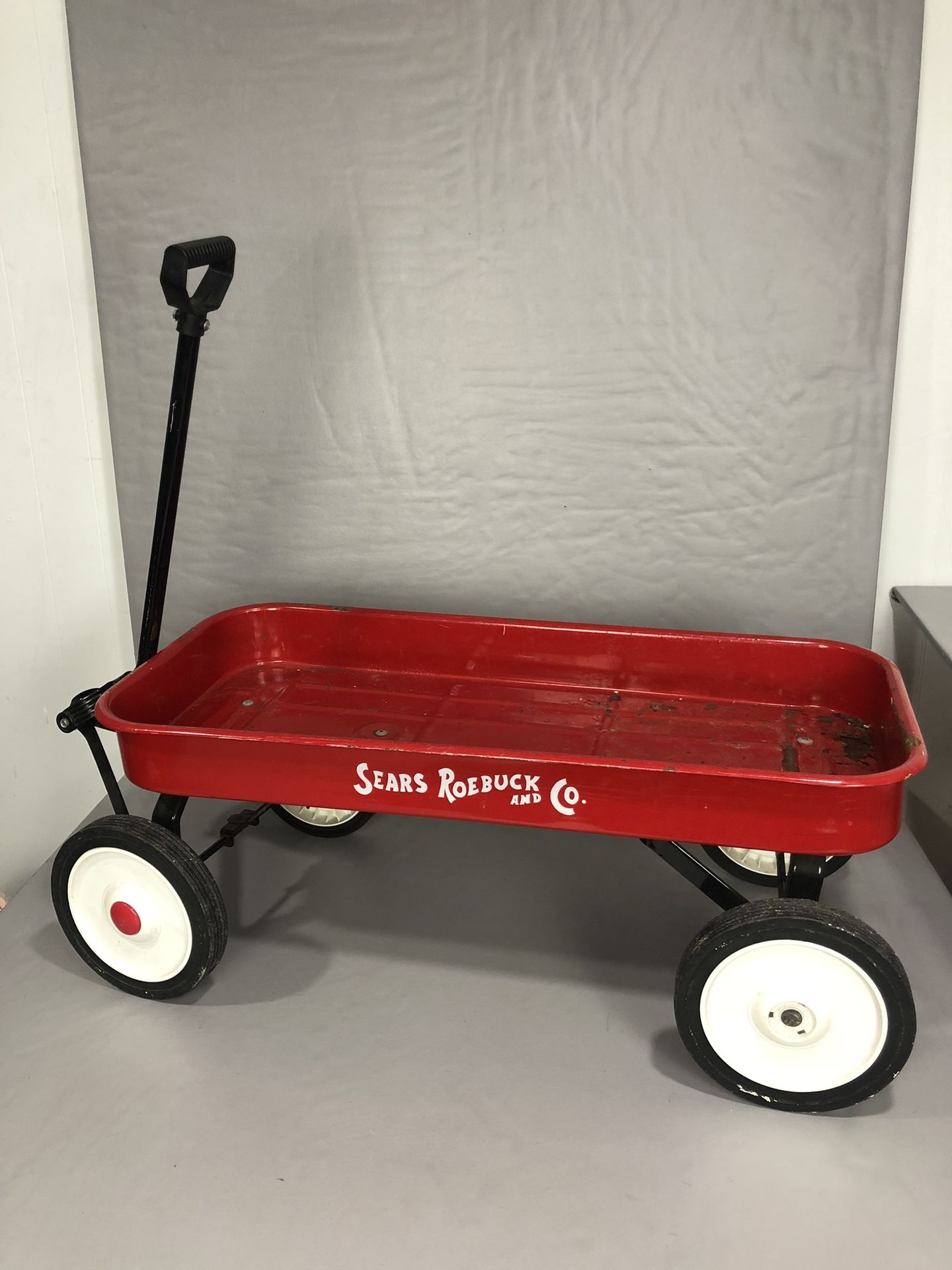 Vintage Red Metal Pull Wagon Sears Roebuck Company Kids Outdoor
