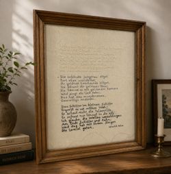 Vintage Framed German Heinrich Heine Lorelei Embroidered Linen Poem 18x22