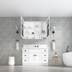Bathroom Mirror Medicine Cabinet - Wooden Door Medicine Cabinets for Bathroom, Wall Mounted Recessed or Surface, Bathroom Mirror with Storage