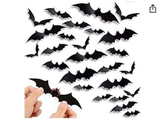 60PCS Halloween 3D Bats Decoration, 4 Different Sizes Realistic Scary Black Bat Sticker Home Window Decoration Set