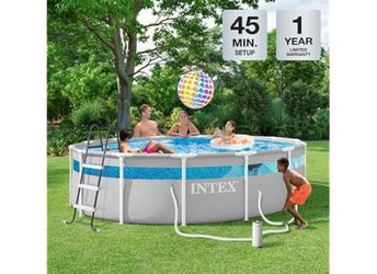 INTEX 26721MZ 14ft x 42in Prism Frame Clearview Premium Above Ground Pool Set