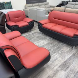 Modern Red And Black 3Pcs Living Room Set