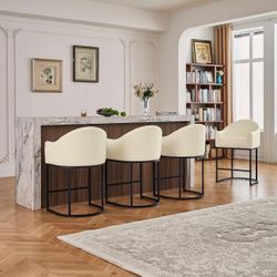 Set Of 4 Modern Faux Leather Barstools