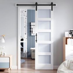 ROYMELO 24x84 Inch Glass Sliding Barn Door Slab and 4ft Hardware Kit Included - NEW