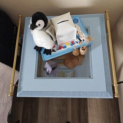 Whimsical Blue White Gold Solid Wood Nightstands / End Tables