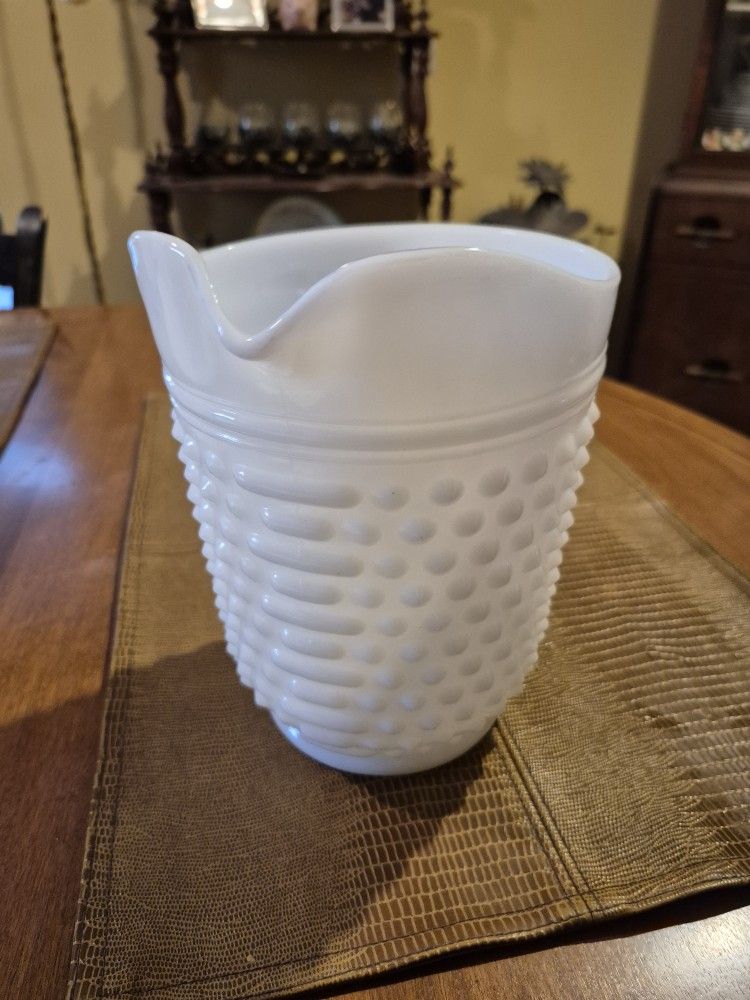Vintage white hobnail milk glass pitcher