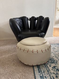 Baseball glove chair, and ottoman