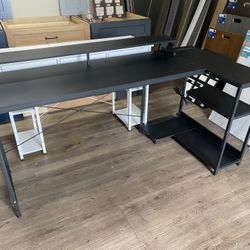 66 Inch Gaming Desk with USB Charging Ports and LED Lights, Reversible L Shaped Computer Desk