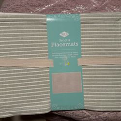 Ritz Set Of 4 Placemats Green White Striped 100% Cotton