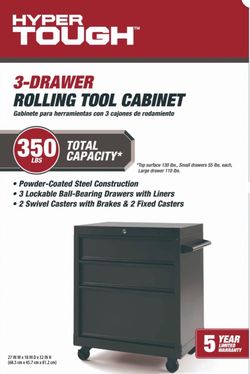 Hyper Tough 27-inch 3-Drawer Rolling Tool Cabinet, Black