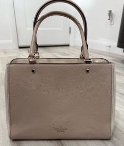 Kate Spade Leila Medium Triple Compartment Satchel in a neutral pebbled leather finish