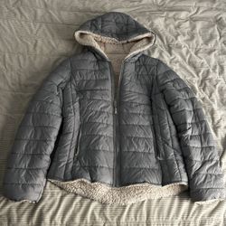 Fashion Nova Reversible Grey Sherpa Puffer Jacket