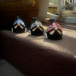 3 Tiny Ceramic Gnomes