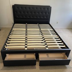 Queen Storage Black Bed With Nice 10” Orthopedic Supreme Mattress Included 📍 