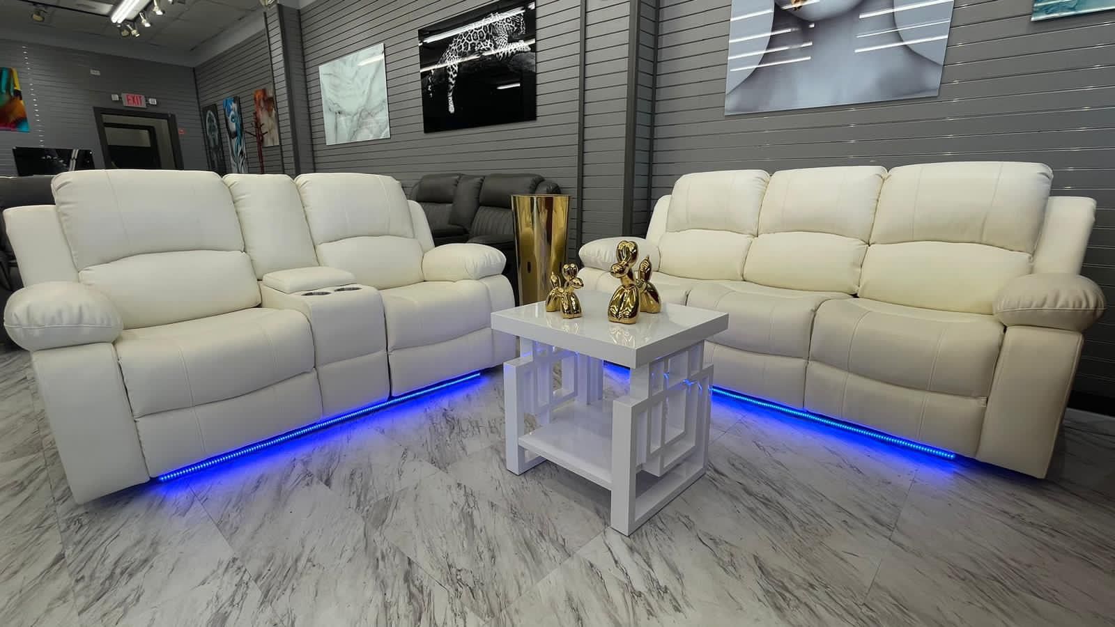 Reclining Sofa and Loveseat with LED Lights.