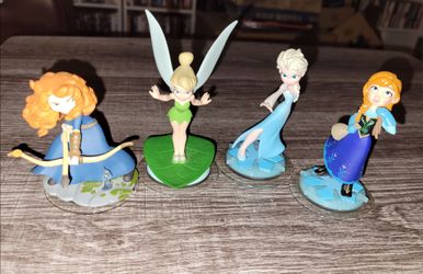 Disney/Pixar "Princess / Heroine" Set of 4:Disney Infinity 2.0 Brave Merida & Tinker Bell, And 1.0 Frozen Elsa & Anna NM