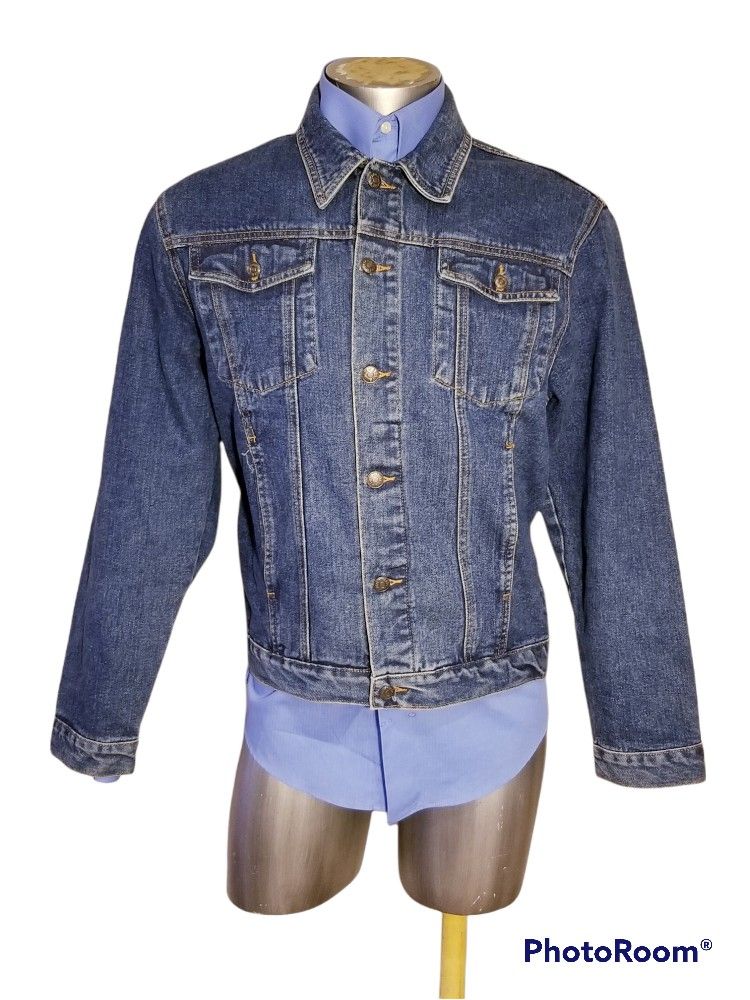 CHAPS DENIM MEN JACKET TRUCKER BLUE SIZE MEDIUM M 501
