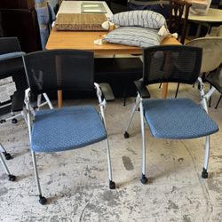 Office Folding Chairs With Black Arms On Casters - Retail $450 Each 