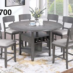 GREY COUNTER HEIGHT DINING TABLE WITH CHAIRS 