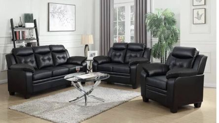 Three-Piece, Faux Leather Living Room Set Black delivered to your curb in Mountain View, Sunnyvale or San Jose brand New
