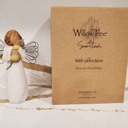 NEW the Willow Tree "With Affection" figurine by Susan Lordi, featuring a hand-painted figure Figurine holding a small cat with delicate wire wings
